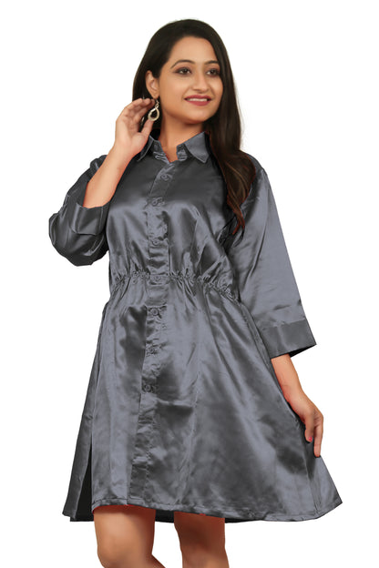 Satin Long Sleeve Button Down Long Shirt Dress S115 - Regular size 3