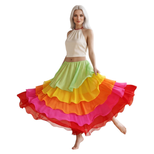 Chiffon 5-Layer Multicolor Belly Dance Skirt – Custom Color S-5XL C28