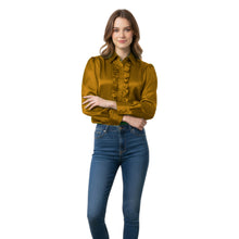 Black Satin Vintage Style Button Down Shirt, Elegant Blouse S-3XL (S139).