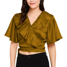 Satin Ruffle Self-Tie Top | Adjustable Crop Blouse S-3XL | 41 Colors S84