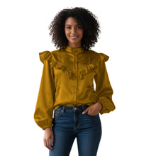 Light Gold Satin Long Sleeve Shirt, elegant metallic blouse.