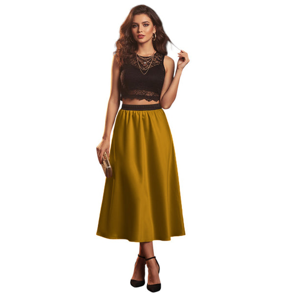 Satin Belly Dance Midi Skirt | Elegant Flow Costume S-3XL | 41 Colors S24