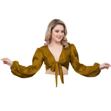 Magenta Satin Belly Dance Choli, bold ruffle performance top.