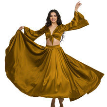 Satin Belly Dance Full Circle Skirt & Ruffle Top Set S-3XL | 41 Colors S76