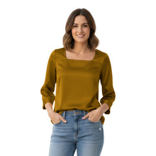 Satin Square Neck Top | 3/4 Sleeve Chic Blouse S-3XL | 41 Colors S114