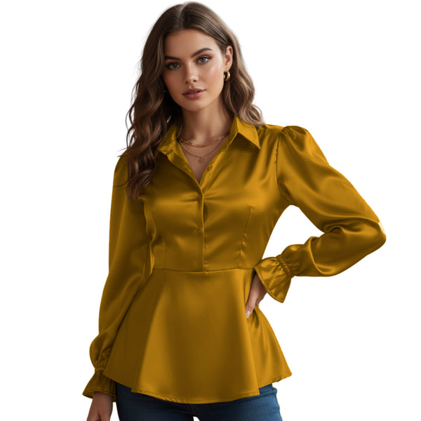 Satin Victorian Button-Down Shirt | Long Sleeve Blouse S-3XL S86