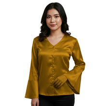 Satin Flare Sleeve Button Down Top | Dramatic Blouse S-3XL | 41 Colors S82