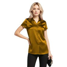 Satin Short Sleeve Button Down Shirt | Chic Blouse S-3XL | 41 Colors S118