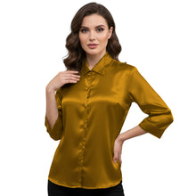 Satin Point Collar Button Down Shirt | 3/4 Sleeve Blouse S-3XL S91