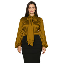 Satin Bow Neck Top | Long Sleeve Office Wear Blouse S-3XL | 41 Colors S120
