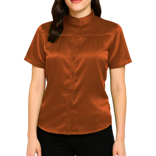 Satin Short Sleeve Button Down Shirt | Chic Blouse S-3XL | 41 Colors S85