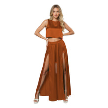 Front Cut Palazzo & Top Set for Women – Wide Leg Slit Pants Co-Ord Outfit, 41 Colors, S–5XL S147