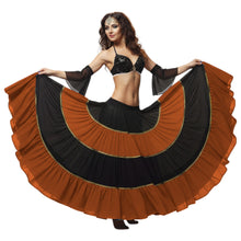 16 Yard 4-Tier Belly Dance 2-Color Skirt with Gold Trim | Tribal Fusion Gypsy C6
