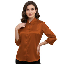 Satin Point Collar Button Down Shirt | 3/4 Sleeve Blouse S-3XL S91