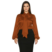 Satin Bow Neck Top | Long Sleeve Office Wear Blouse S-3XL | 41 Colors S120