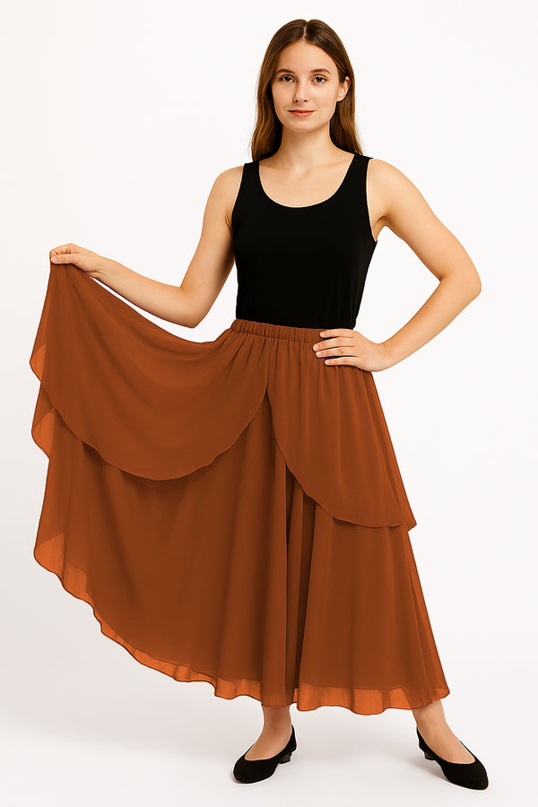 Chiffon 2 Layer Belly Dance Skirt | Flowy Fancy Costume S-5XL C75