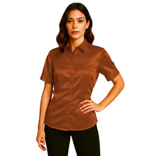 Satin Short Sleeve Button Down Shirt | Button Down Nightwear S-3XL | 41 Colors S107