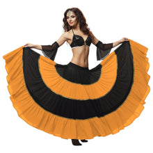 16 Yard 4-Tier Belly Dance 2-Color Skirt with Gold Trim | Tribal Fusion Gypsy C6