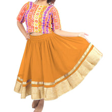 Chiffon Bollywood Dance Skirt | Gold Lace Border | S-5XL, 30 Colors C37