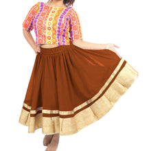 Chiffon Bollywood Dance Skirt | Gold Lace Border | S-5XL, 30 Colors C37