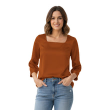 Satin Square Neck Top | 3/4 Sleeve Chic Blouse S-3XL | 41 Colors S114