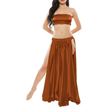 Satin Belly Dance Side Cut Skirt | Slit Flow Costume Plus Size | 41 Colors S1