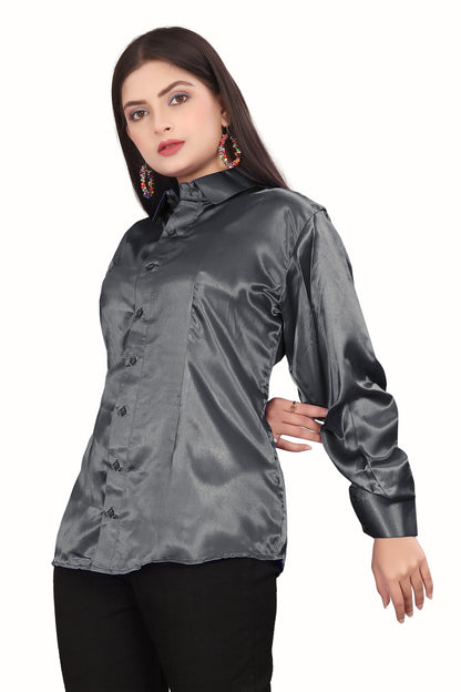 Satin Button Down Shirt S81-Regular Size 1