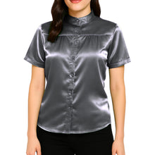 Satin Short Sleeve Button Down Shirt | Chic Blouse S-3XL | 41 Colors S85