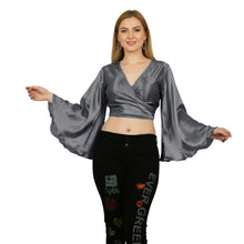 Medium Purple Satin Back Tie Blouse, chic ruffle top.