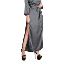 Medium Purple Satin Self Tie Pants, chic wide leg trousers.