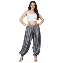 Navy Blue Satin Boohoo Harem Pants, sophisticated dance trousers.