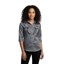 Medium Purple Satin 3/4 Sleeve Blouse, chic vintage style top.