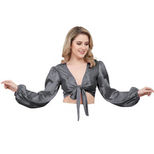 Medium Purple Satin Belly Dance Choli, chic ruffle dance top.