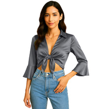 Satin Self Tie Cover Up Top | Adjustable Party Blouse S-3XL | 41 Colors S119