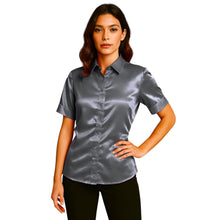 Satin Short Sleeve Button Down Shirt | Button Down Nightwear S-3XL | 41 Colors S107