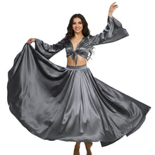 Satin Belly Dance Full Circle Skirt & Ruffle Top Set S-3XL | 41 Colors S76