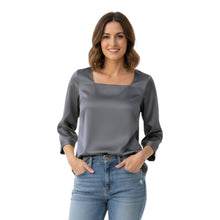 Satin Square Neck Top | 3/4 Sleeve Chic Blouse S-3XL | 41 Colors S114