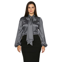 Satin Bow Neck Top | Long Sleeve Office Wear Blouse S-3XL | 41 Colors S120