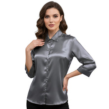 Satin Point Collar Button Down Shirt | 3/4 Sleeve Blouse S-3XL S91