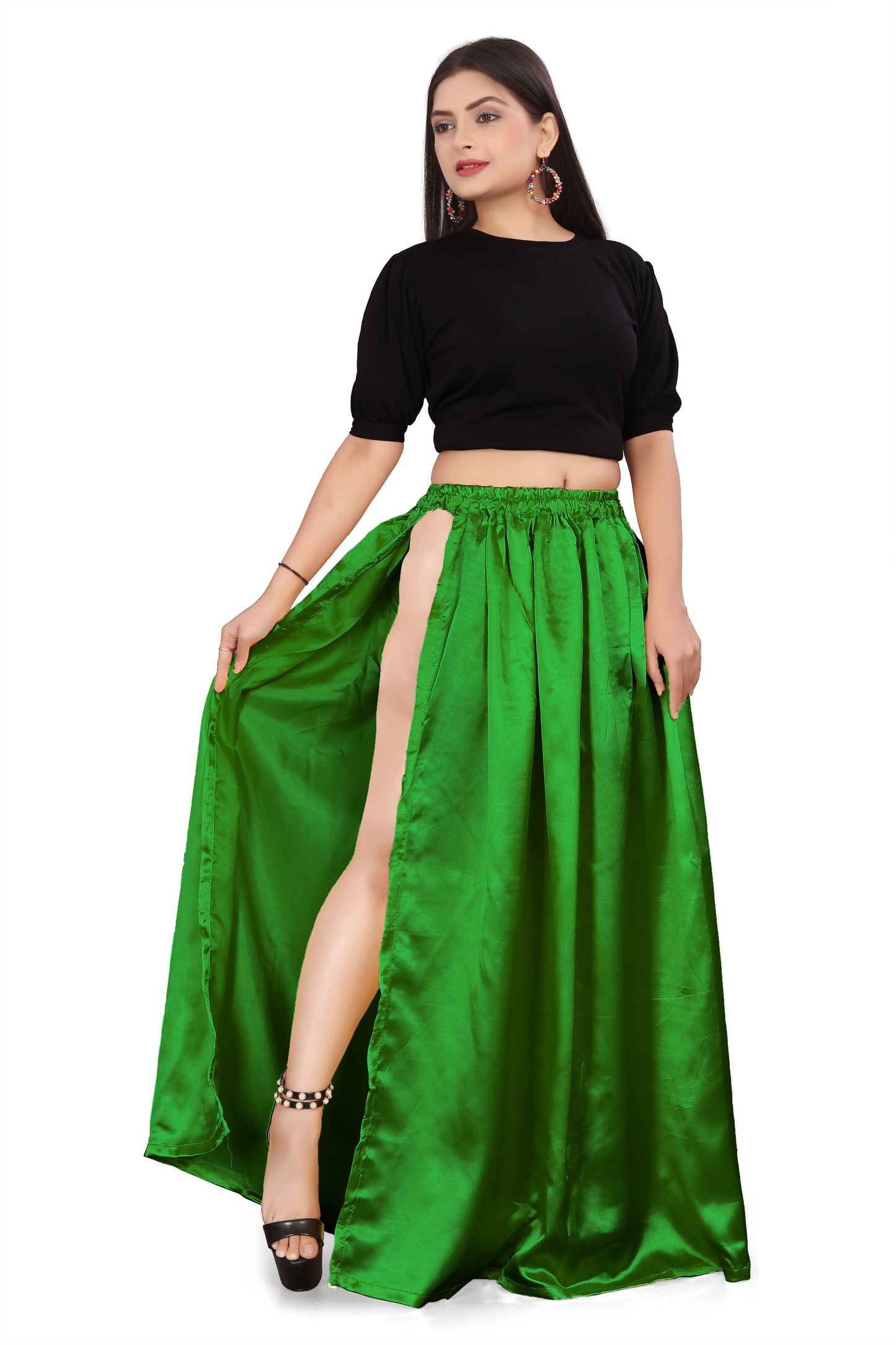 Satin Side Slit A line Skirt S1-Regular Size 1