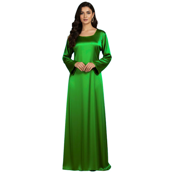 Satin Long Sleeve Modest Gown | Full Length Hijab Dress S-3XL | 41 Colors S121