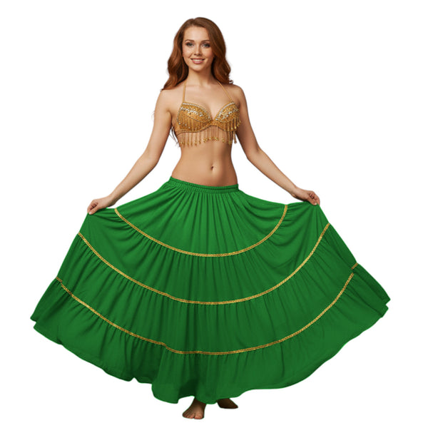 16 Yard 4-Tier Belly Dance Skirt with Gold Trim | Tribal Fusion Gypsy C5