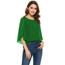 Chiffon Round Neck Top | Sheer Casual Blouse S-5XL | 30 Colors C52
