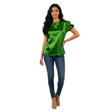 Satin Round Neck Short Sleeve Top | Chic Blouse S-3XL | 41 Colors S89