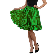 Olive Green Satin 3-Layer Short Skirt, elegant tiered ruffle mini.