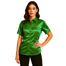 Satin Short Sleeve Button Down Shirt | Button Down Nightwear S-3XL | 41 Colors S107