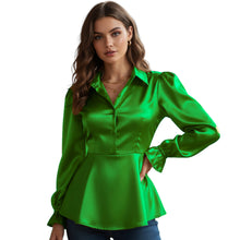 Satin Victorian Button-Down Shirt | Long Sleeve Blouse S-3XL S86