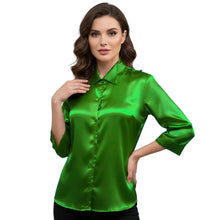 Satin Point Collar Button Down Shirt | 3/4 Sleeve Blouse S-3XL S91