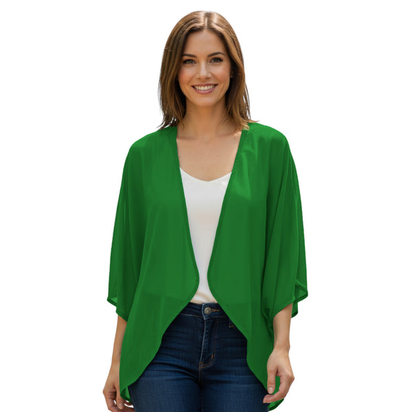 Chiffon Long Sleeve Beach Shrug | Resort Cover-Up S-5XL | 30 Colors C51