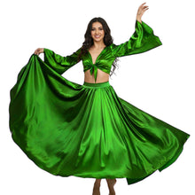 Satin Belly Dance Full Circle Skirt & Ruffle Top Set S-3XL | 41 Colors S76